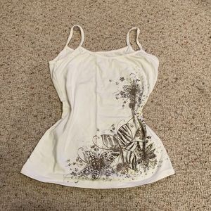 White y2k cami top with graphic flower design
